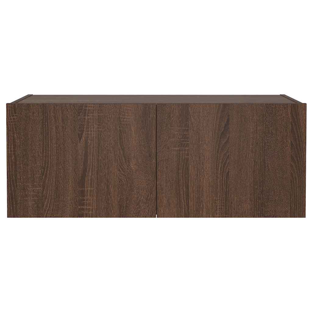 TV Wall Cabinet with LED Lights Brown Oak 80x35x31 cm