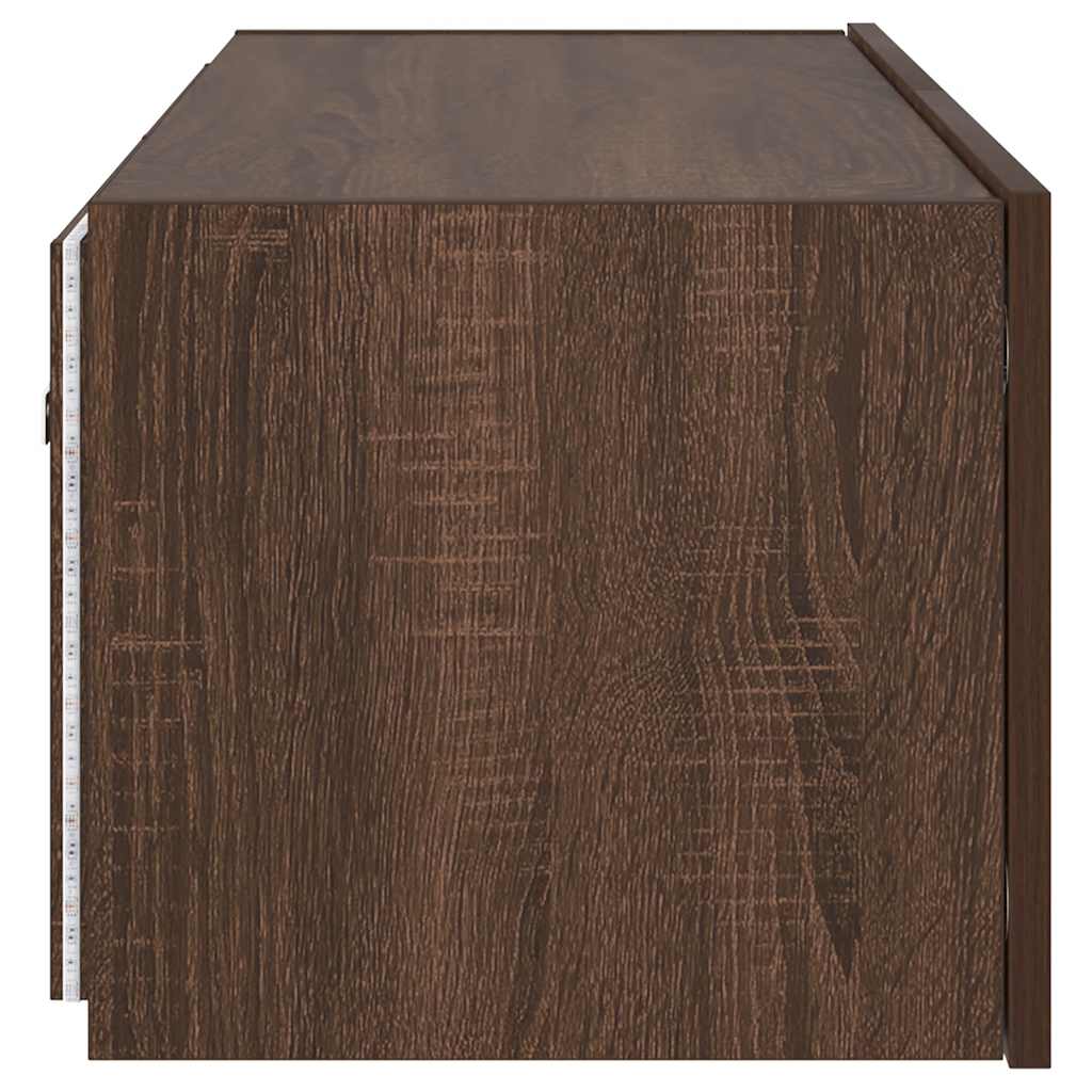 TV Wall Cabinet with LED Lights Brown Oak 80x35x31 cm