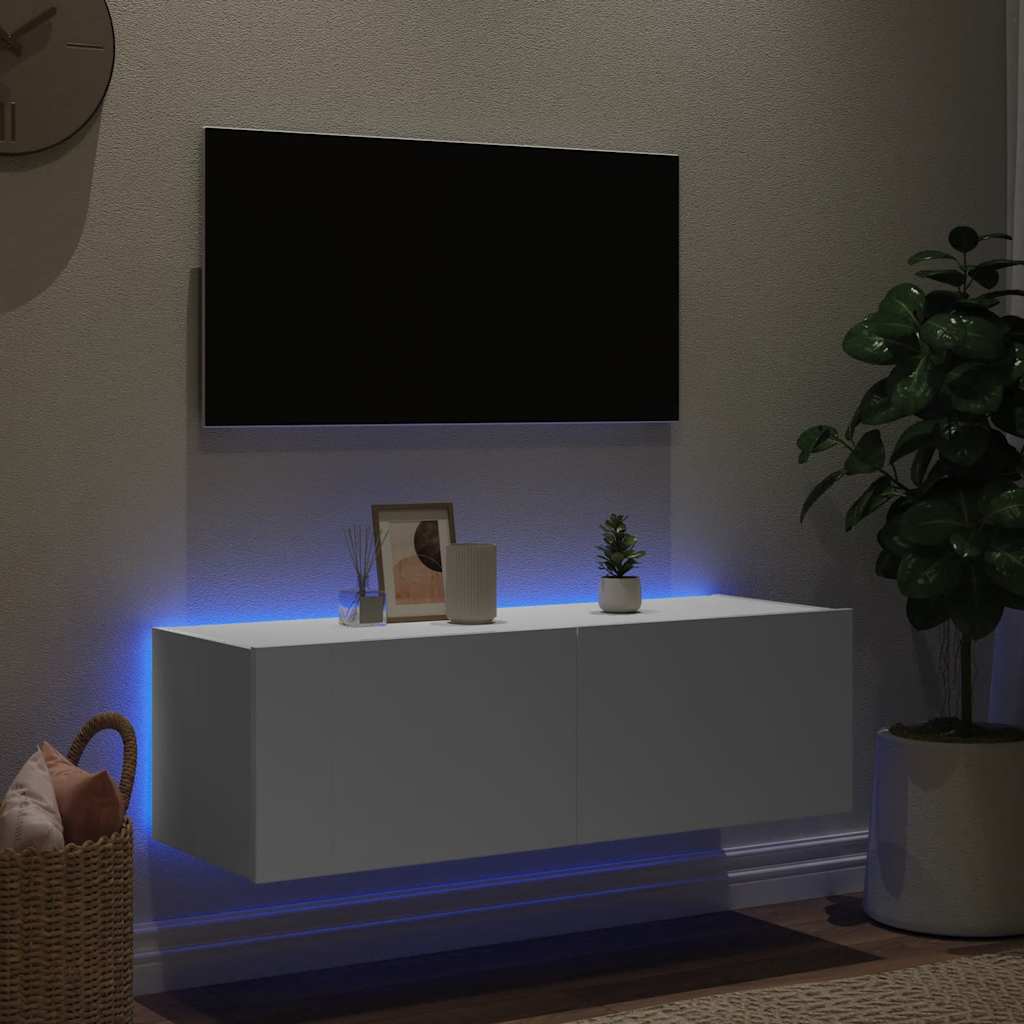 TV Wall Cabinet with LED Lights White 100x35x31 cm