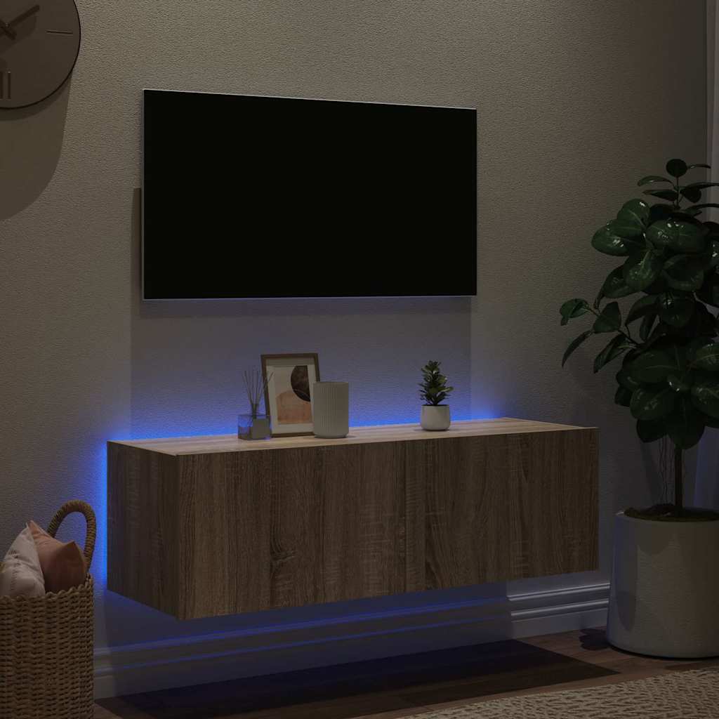 TV Wall Cabinet with LED Lights Sonoma Oak 100x35x31 cm