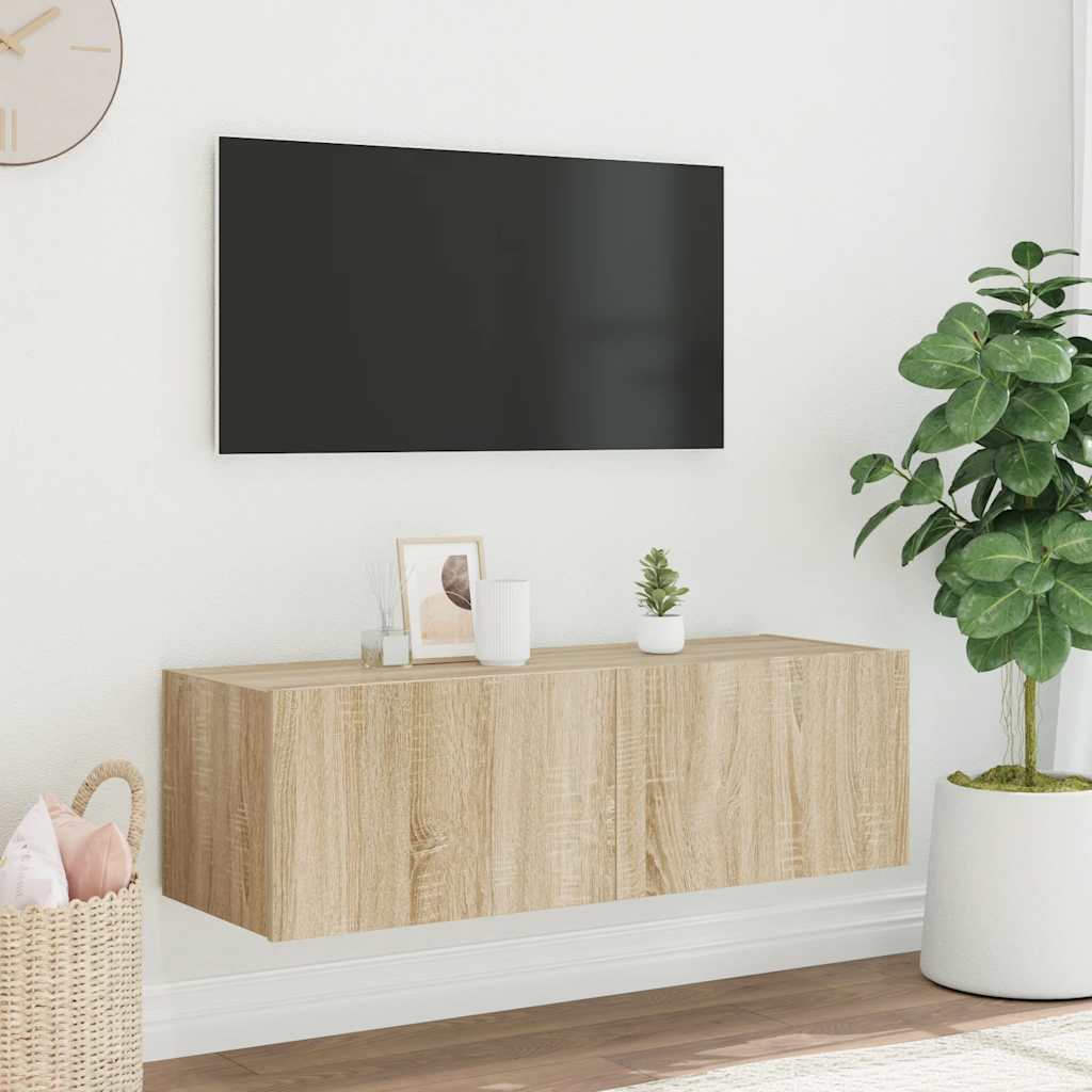 TV Wall Cabinet with LED Lights Sonoma Oak 100x35x31 cm