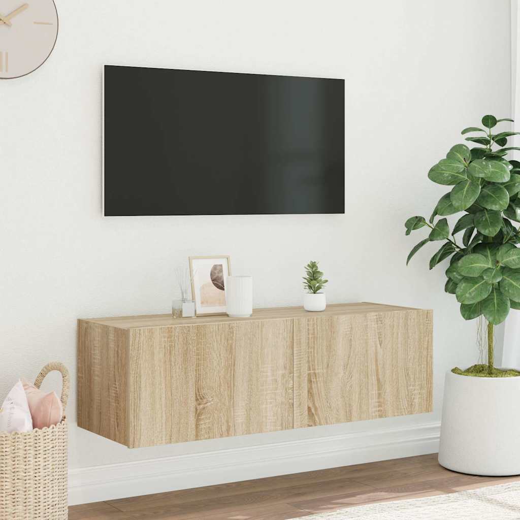 TV Wall Cabinet with LED Lights Sonoma Oak 100x35x31 cm