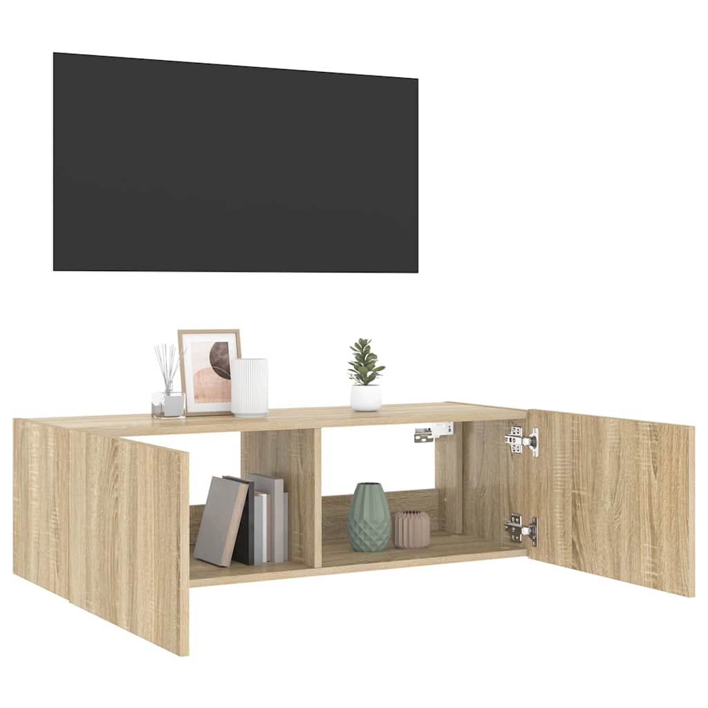 TV Wall Cabinet with LED Lights Sonoma Oak 100x35x31 cm