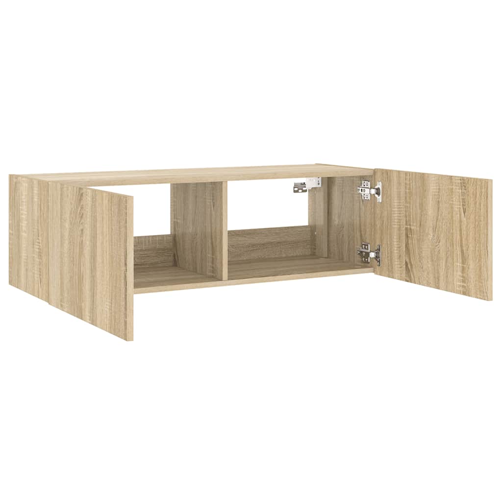 TV Wall Cabinet with LED Lights Sonoma Oak 100x35x31 cm