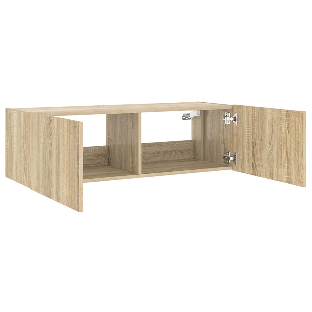 TV Wall Cabinet with LED Lights Sonoma Oak 100x35x31 cm