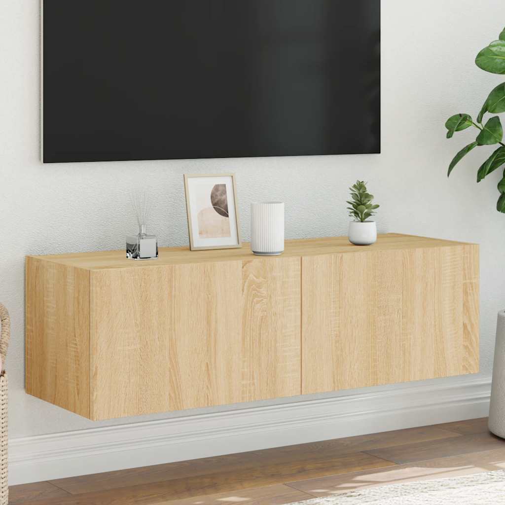 TV Wall Cabinet with LED Lights Sonoma Oak 100x35x31 cm