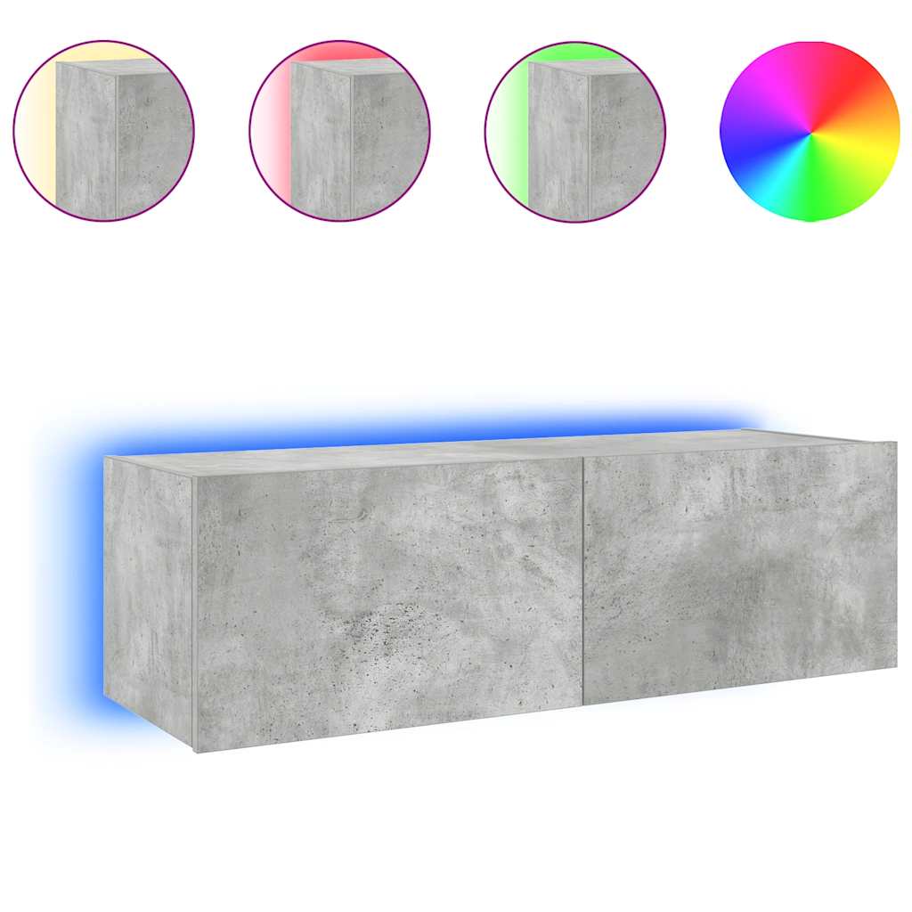 TV Wall Cabinet with LED Lights Concrete Grey 100x35x31 cm