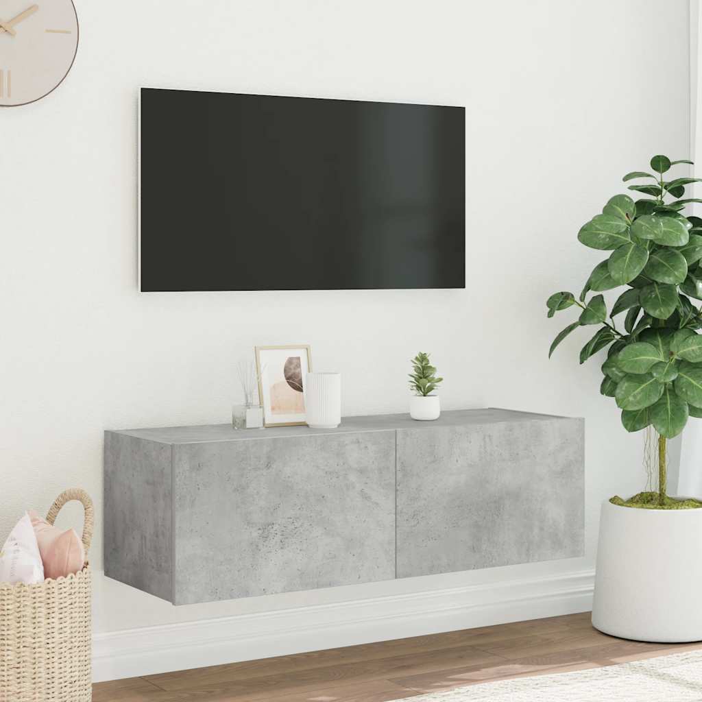TV Wall Cabinet with LED Lights Concrete Grey 100x35x31 cm