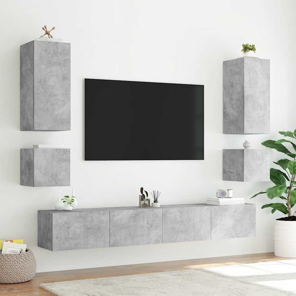 TV Wall Cabinet with LED Lights Concrete Grey 100x35x31 cm