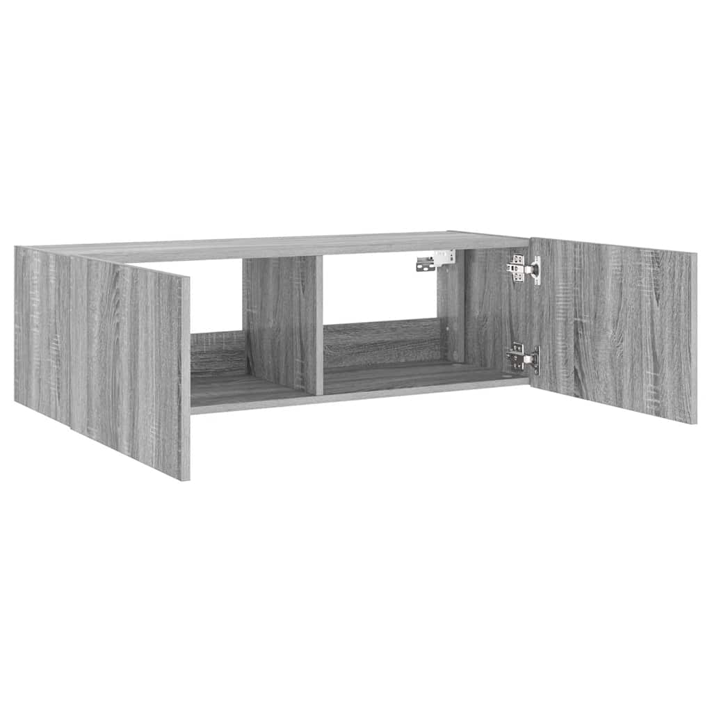 TV Wall Cabinet with LED Lights Grey Sonoma 100x35x31 cm