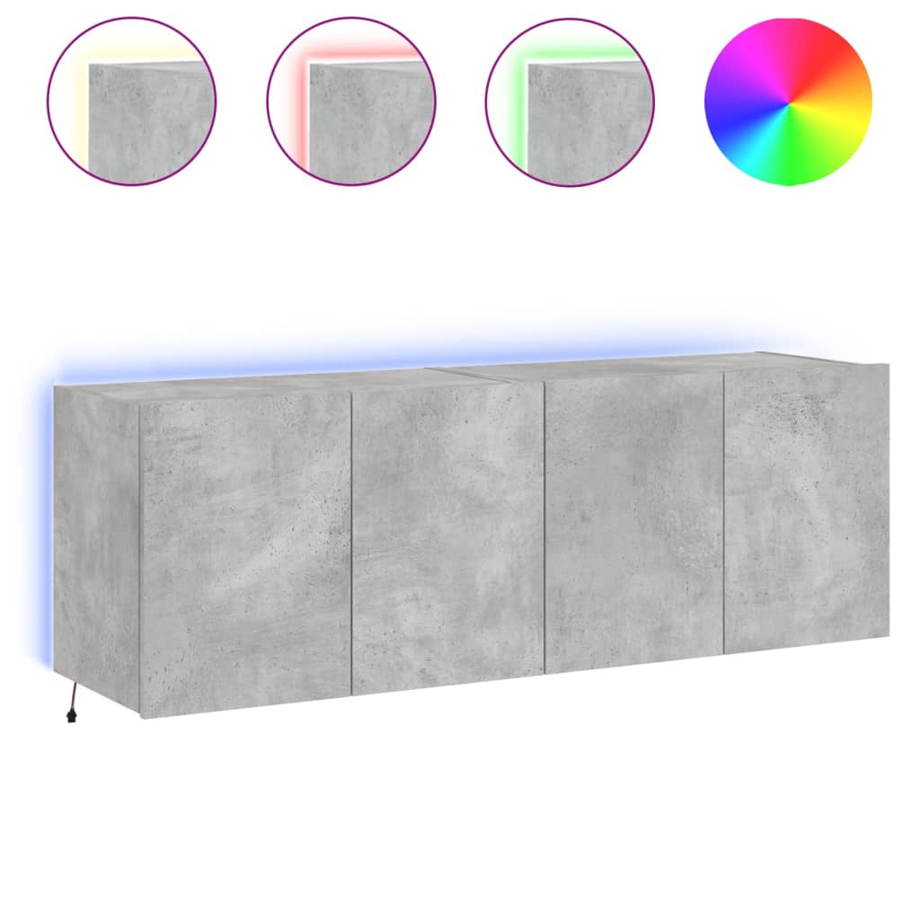 vidaXL TV Wall Cabinets with LED Lights 2 pcs Concrete Grey 60x35x41 cm