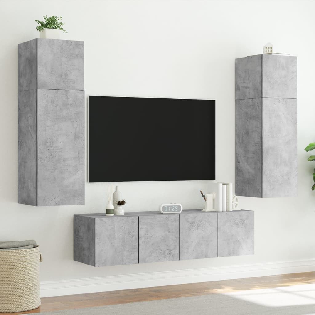 vidaXL TV Wall Cabinets with LED Lights 2 pcs Concrete Grey 60x35x41 cm