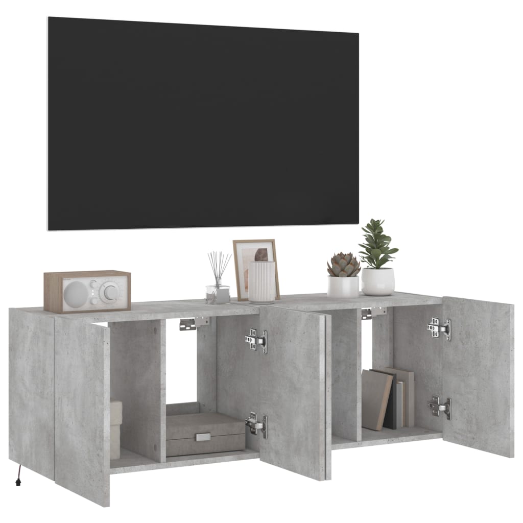 vidaXL TV Wall Cabinets with LED Lights 2 pcs Concrete Grey 60x35x41 cm