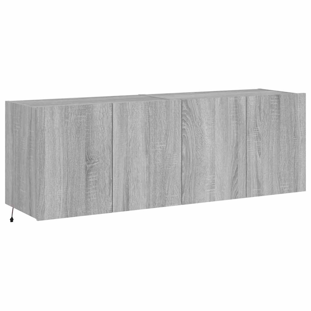 TV Wall Cabinets with LED Lights 2 pcs Grey Sonoma 60x35x41 cm
