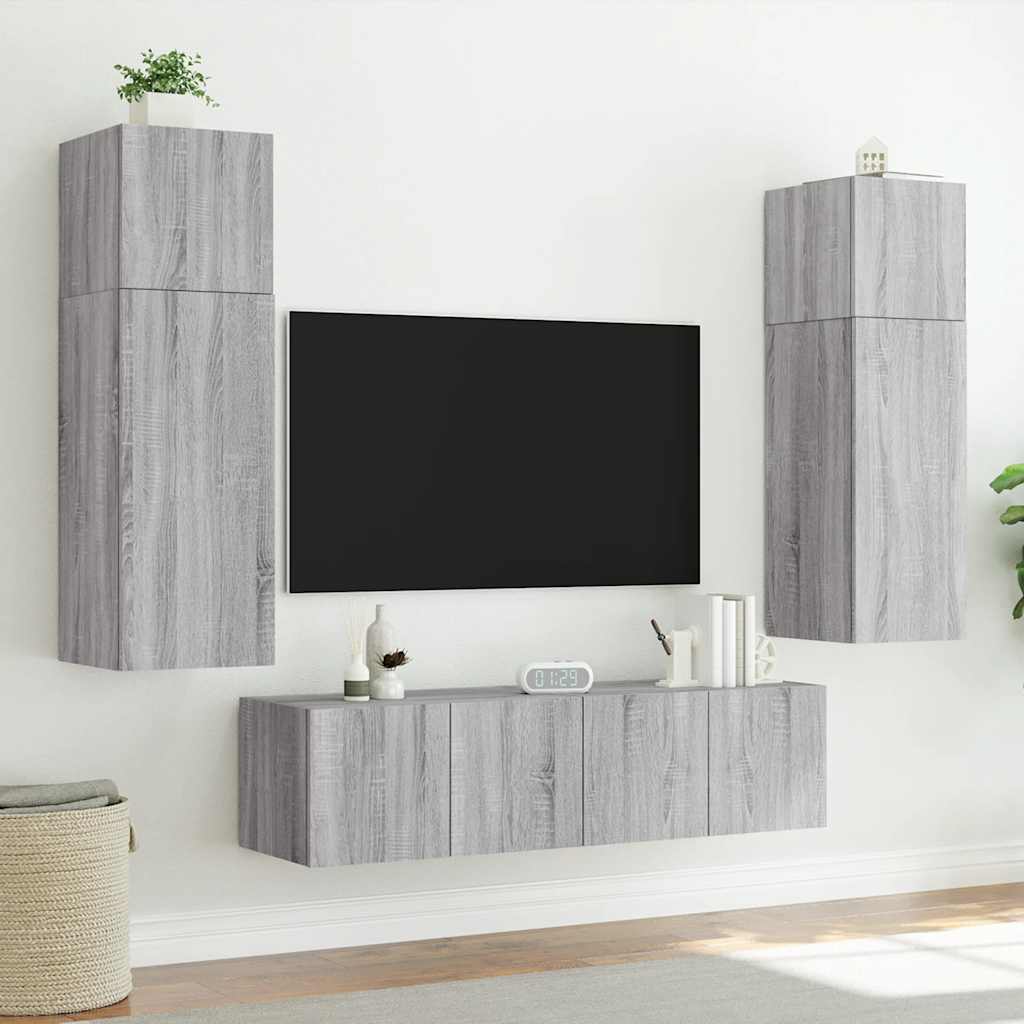 TV Wall Cabinets with LED Lights 2 pcs Grey Sonoma 60x35x41 cm