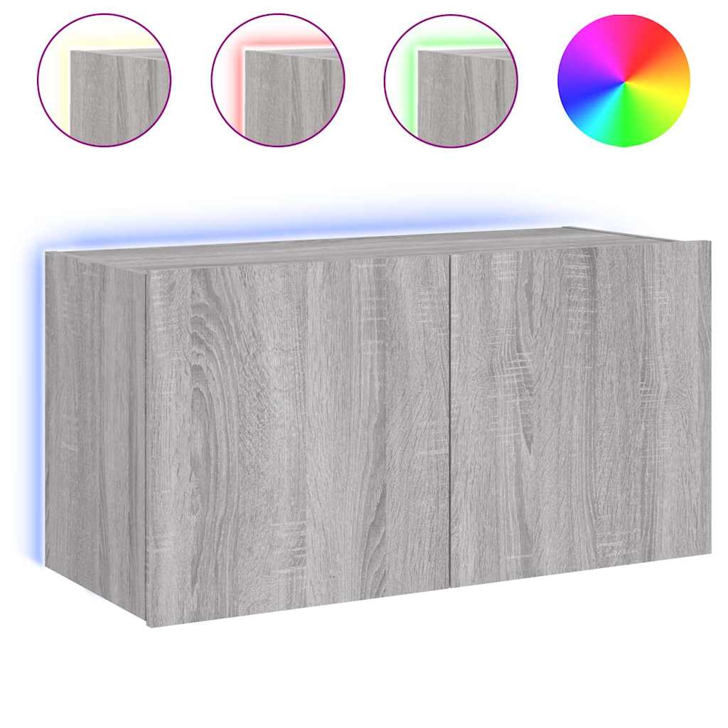 TV Wall Cabinet with LED Lights Grey Sonoma 80x35x41 cm