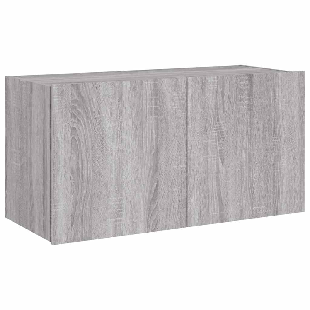 TV Wall Cabinet with LED Lights Grey Sonoma 80x35x41 cm
