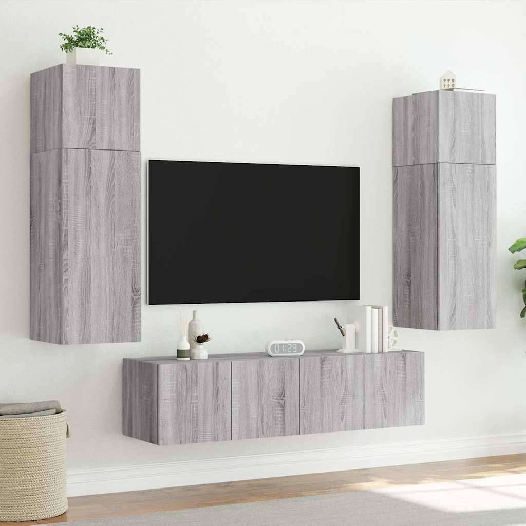 TV Wall Cabinet with LED Lights Grey Sonoma 80x35x41 cm