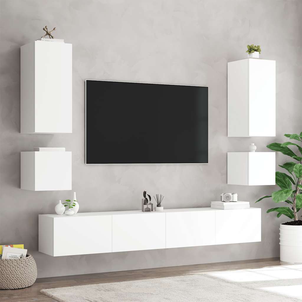 TV Wall Cabinet with LED Lights White 100x35x41 cm
