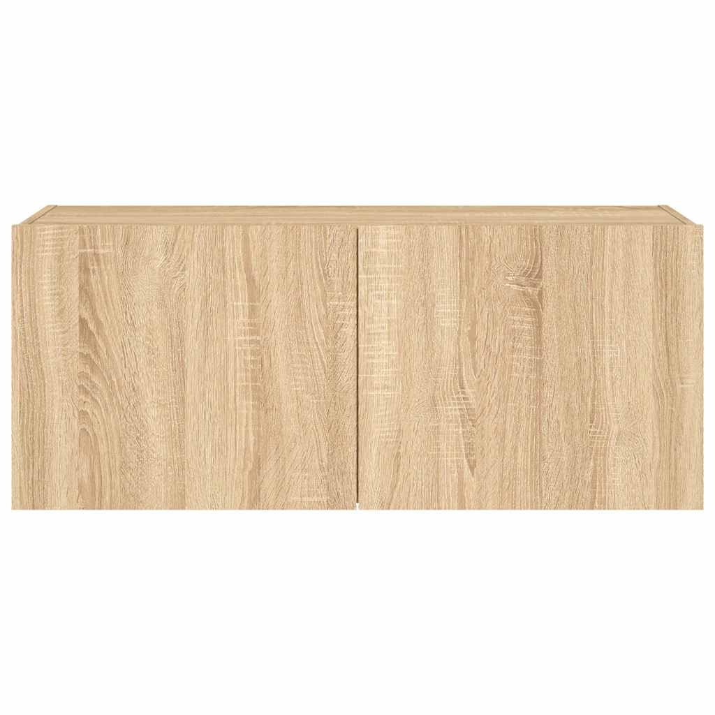 TV Wall Cabinet with LED Lights Sonoma Oak 100x35x41 cm