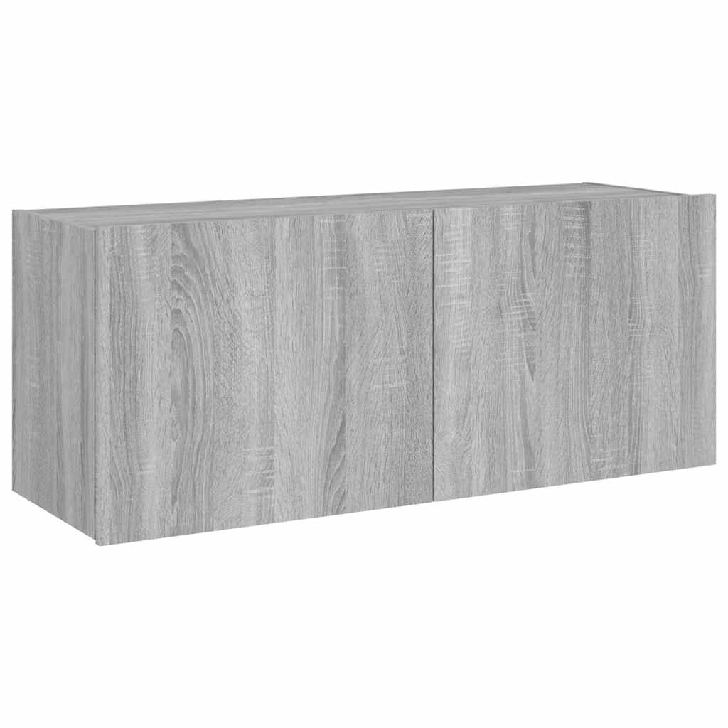 TV Wall Cabinet with LED Lights Grey Sonoma 100x35x41 cm
