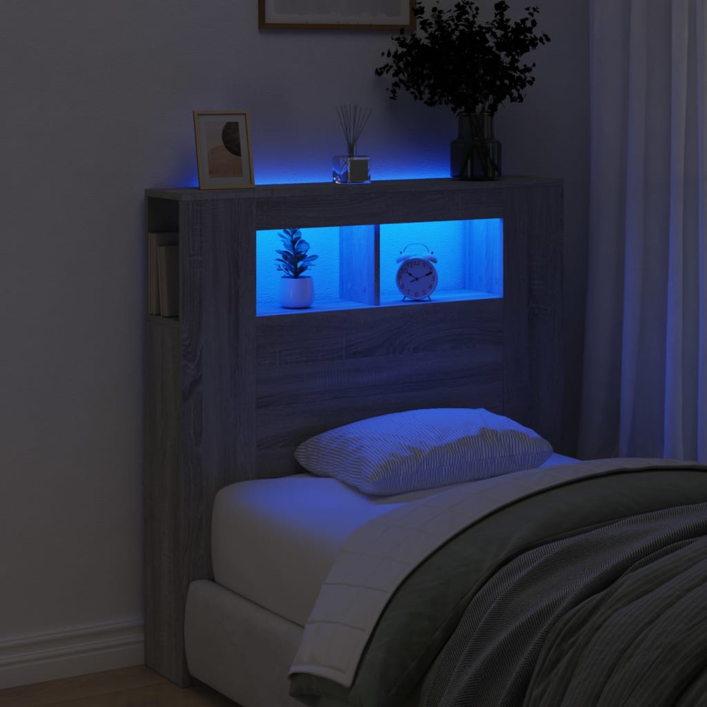 LED Headboard Grey Sonoma 100x18.5x103.5 cm Engineered Wood