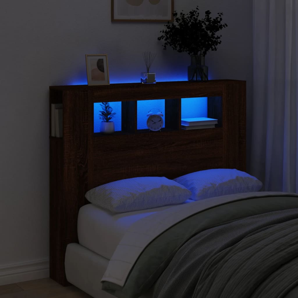 vidaXL LED Headboard Brown Oak 120x18.5x103.5 cm Engineered Wood