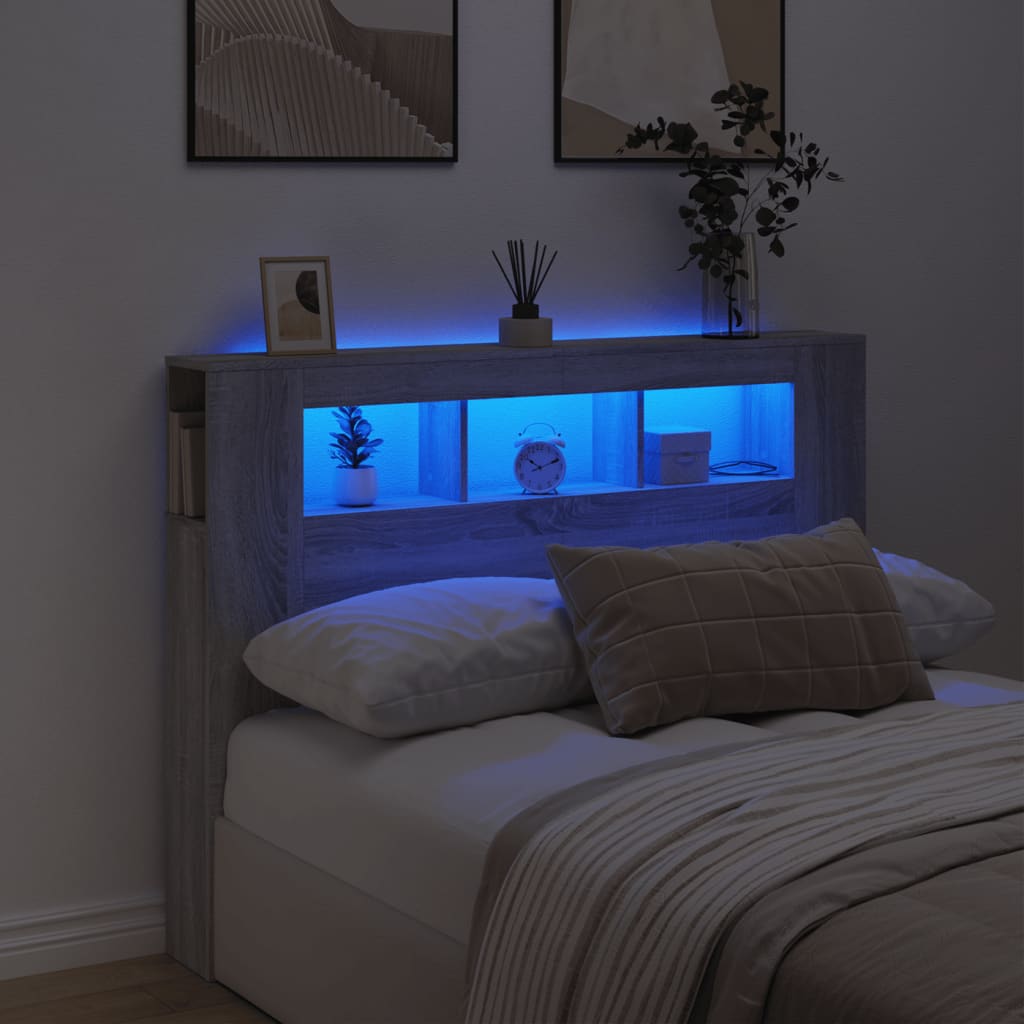 LED Headboard Grey Sonoma 140x18.5x103.5 cm Engineered Wood