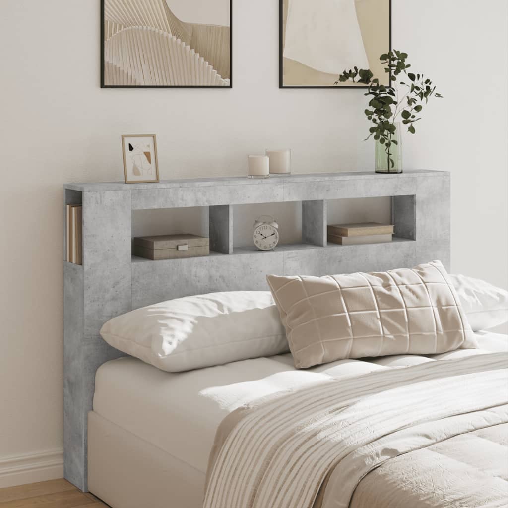 vidaXL LED Headboard Concrete Grey 160x18.5x103.5 cm Engineered Wood