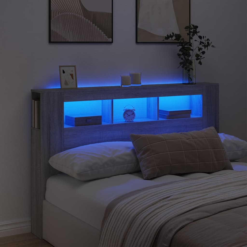 LED Headboard Grey Sonoma 160x18.5x103.5 cm Engineered Wood