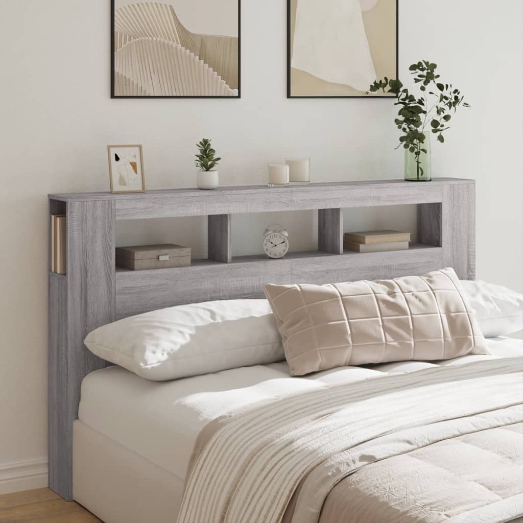 vidaXL LED Headboard Grey Sonoma 180x18.5x103.5 cm Engineered Wood