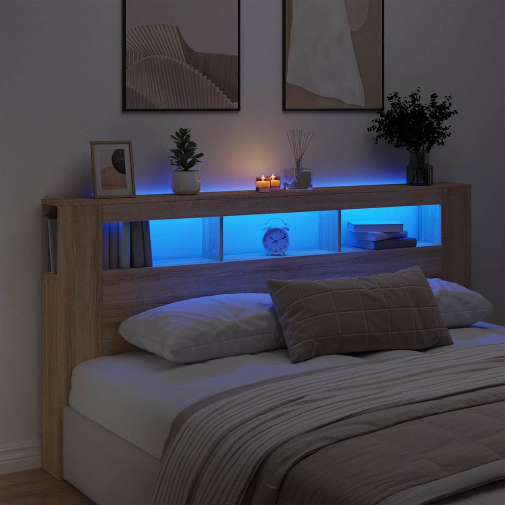 LED Headboard Sonoma Oak 200 cm Engineered Wood