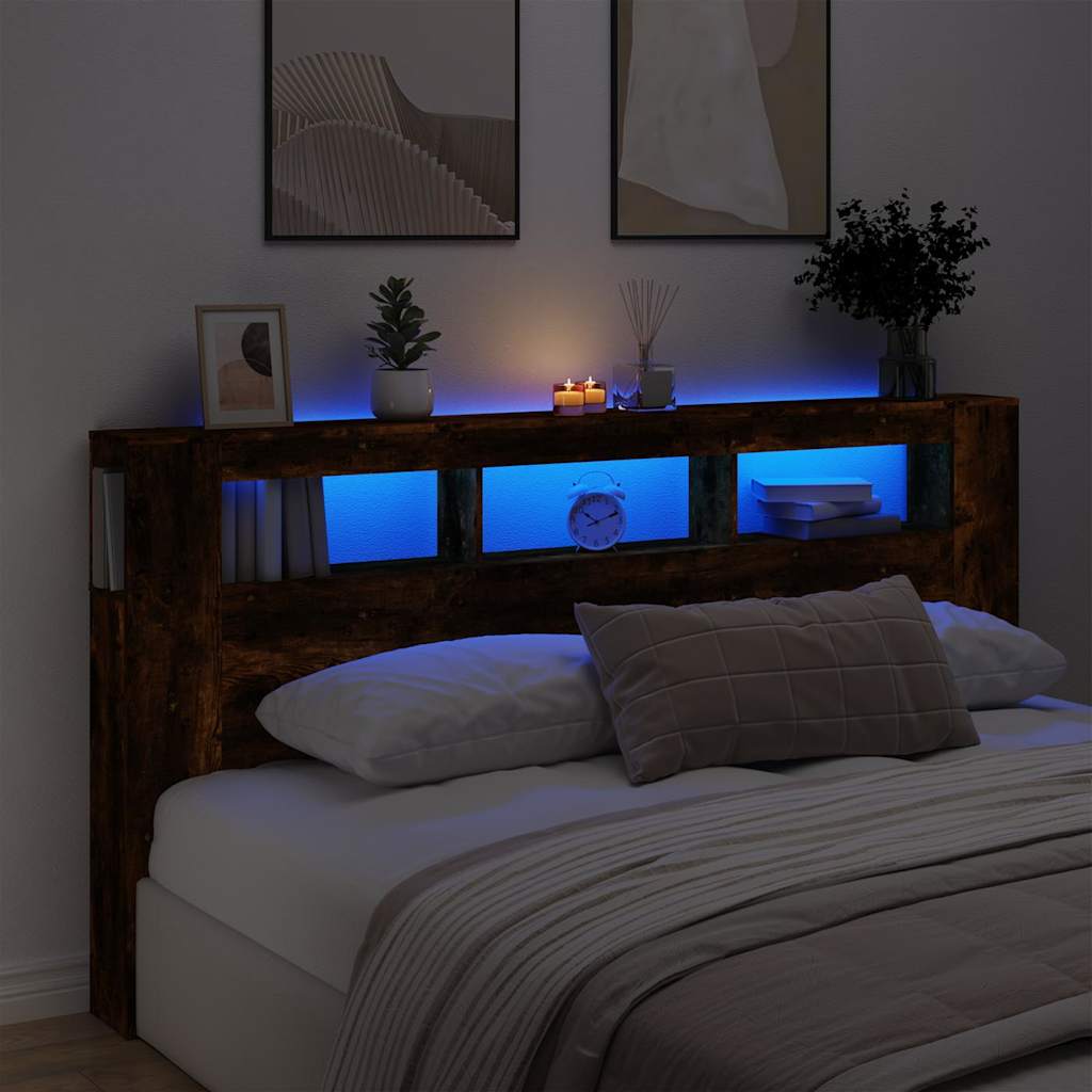 LED Headboard Smoked Oak 200 cm Engineered Wood