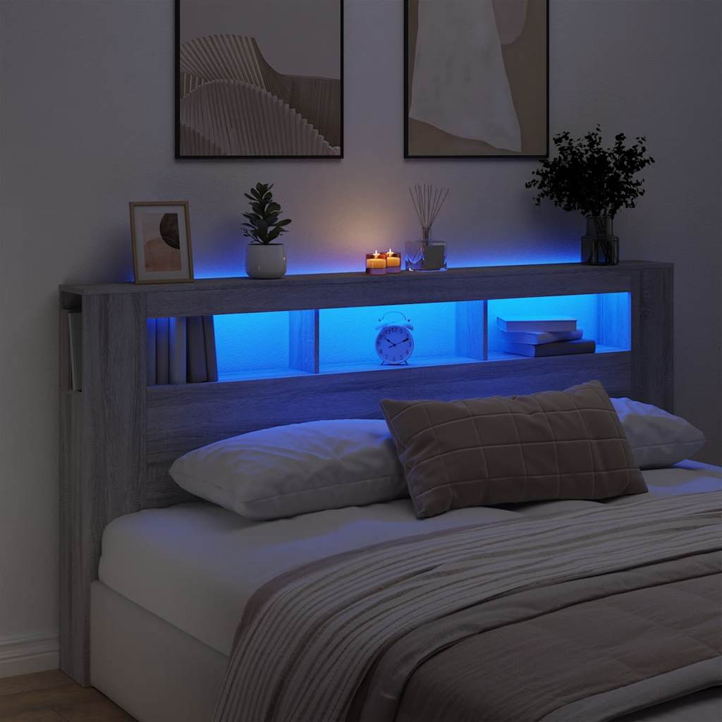 LED Headboard Grey Sonoma 200 cm Engineered Wood