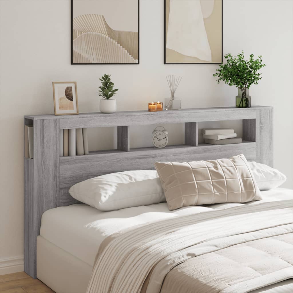 vidaXL LED Headboard Grey Sonoma 200 cm Engineered Wood