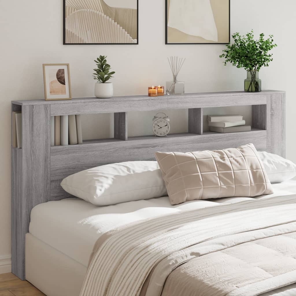 vidaXL LED Headboard Grey Sonoma 200 cm Engineered Wood