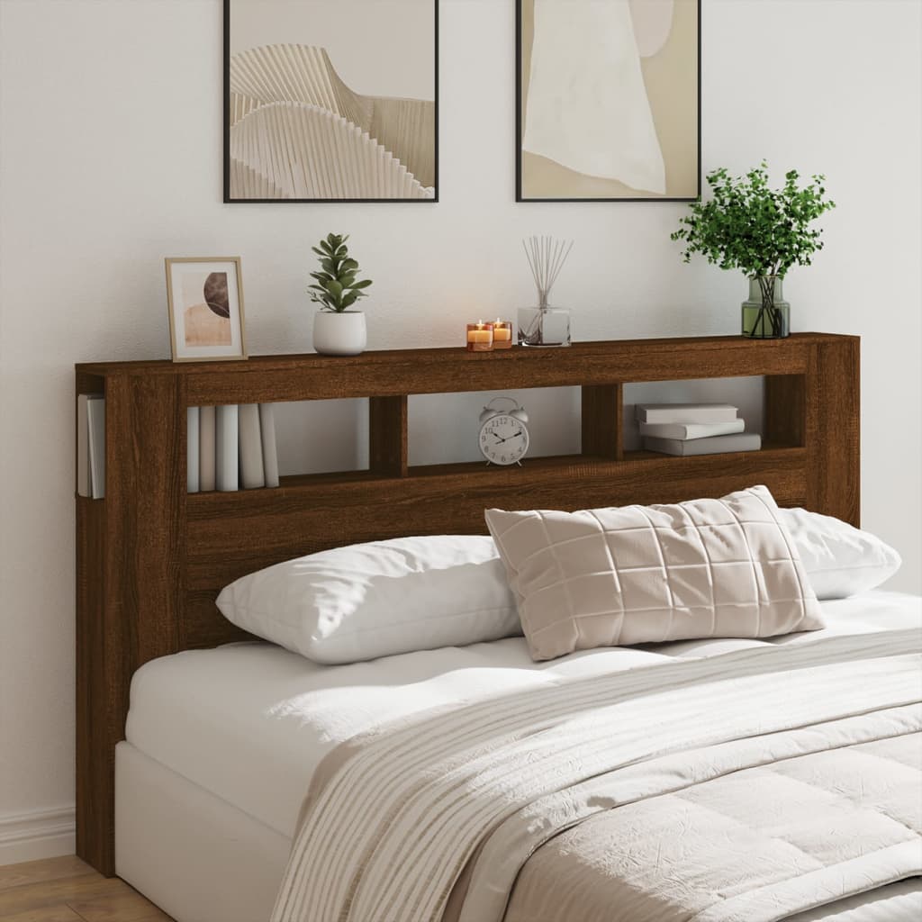 vidaXL LED Headboard Brown Oak 200 cm Engineered Wood