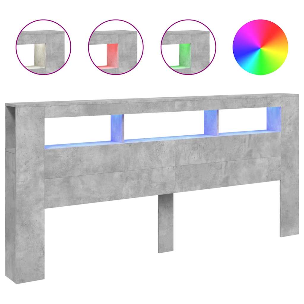 LED Headboard Concrete Grey 220x18.5x103.5 cm Engineered Wood