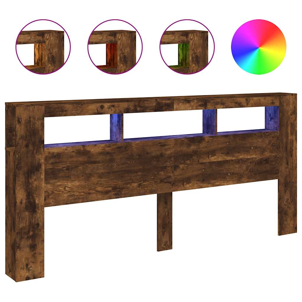 LED Headboard Smoked Oak 220x18.5x103.5 cm Engineered Wood