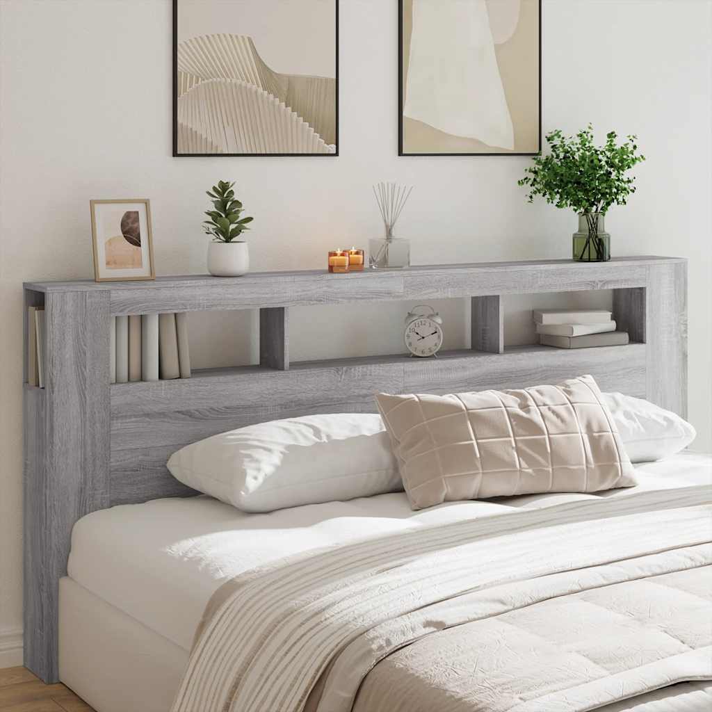LED Headboard Grey Sonoma 220x18.5x103.5 cm Engineered Wood