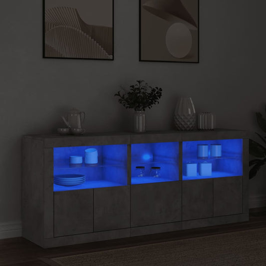 Sideboard with LED Lights Concrete Grey 162x37x67 cm