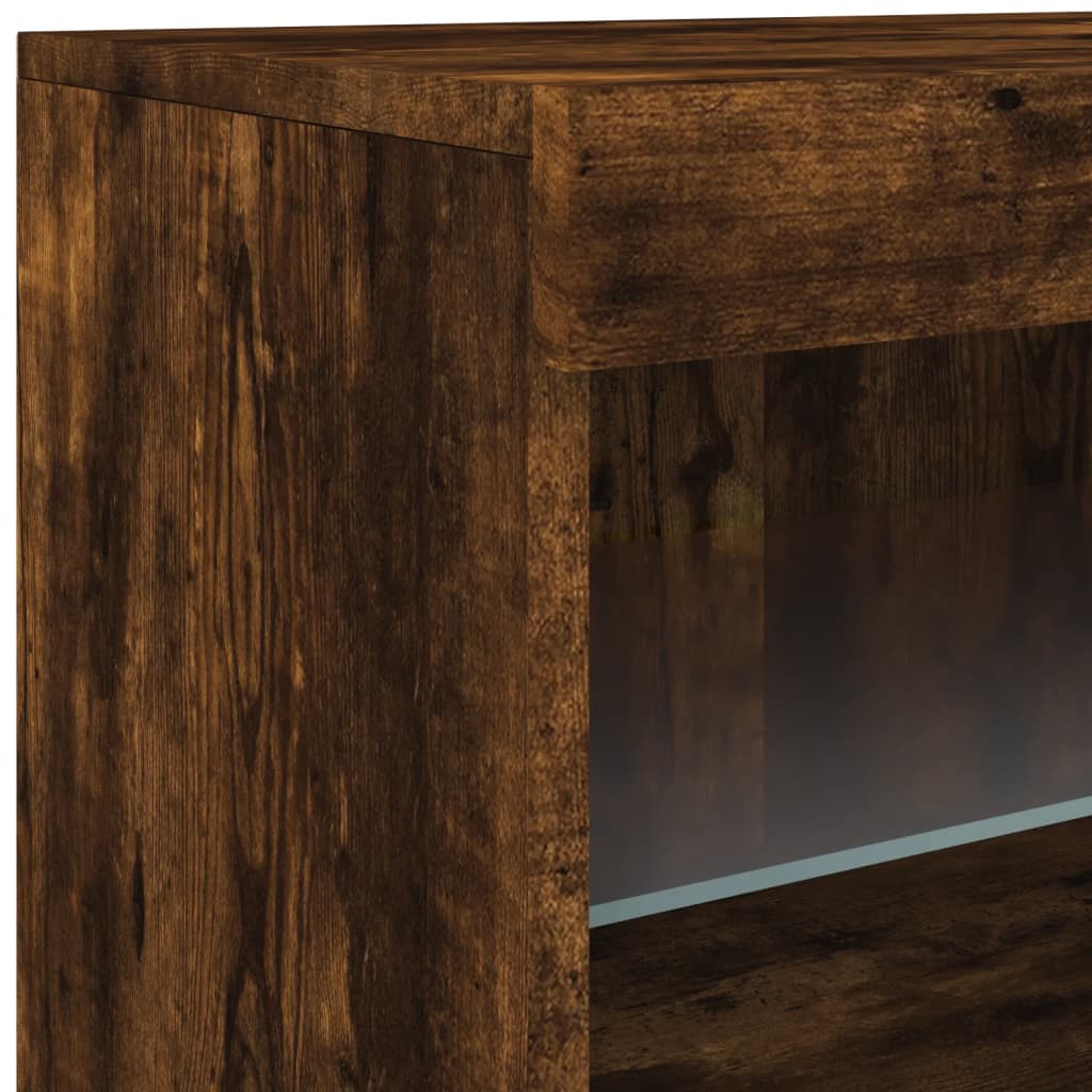 Sideboard with LED Lights Smoked Oak 162x37x67 cm
