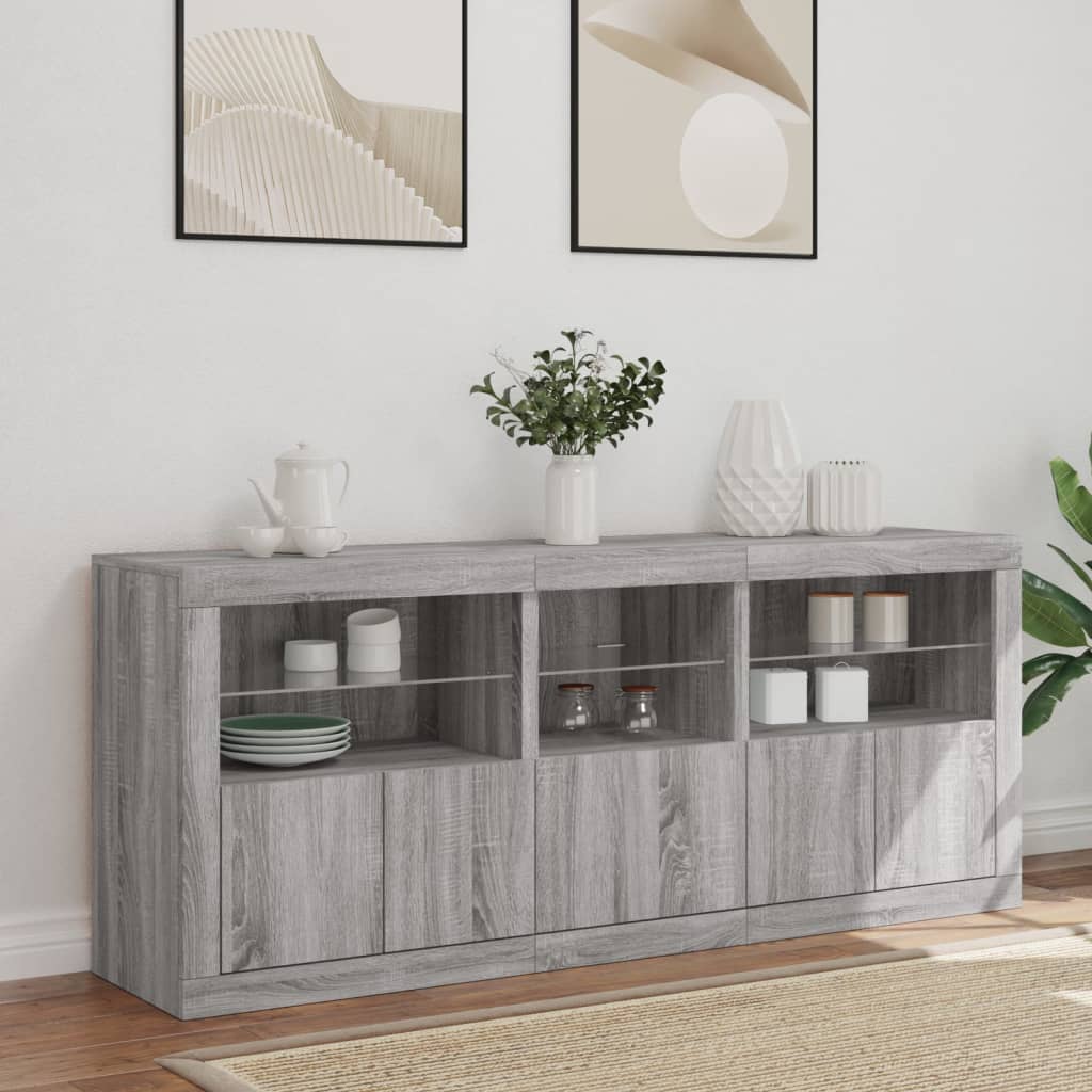 vidaXL Sideboard with LED Lights Grey Sonoma 162x37x67 cm