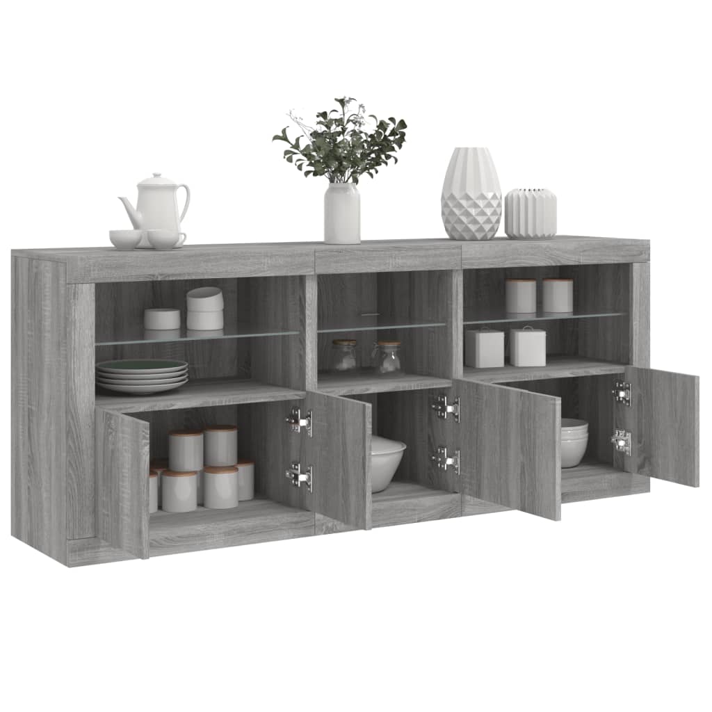 vidaXL Sideboard with LED Lights Grey Sonoma 162x37x67 cm