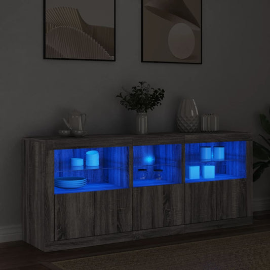 vidaXL Sideboard with LED Lights Grey Sonoma 162x37x67 cm