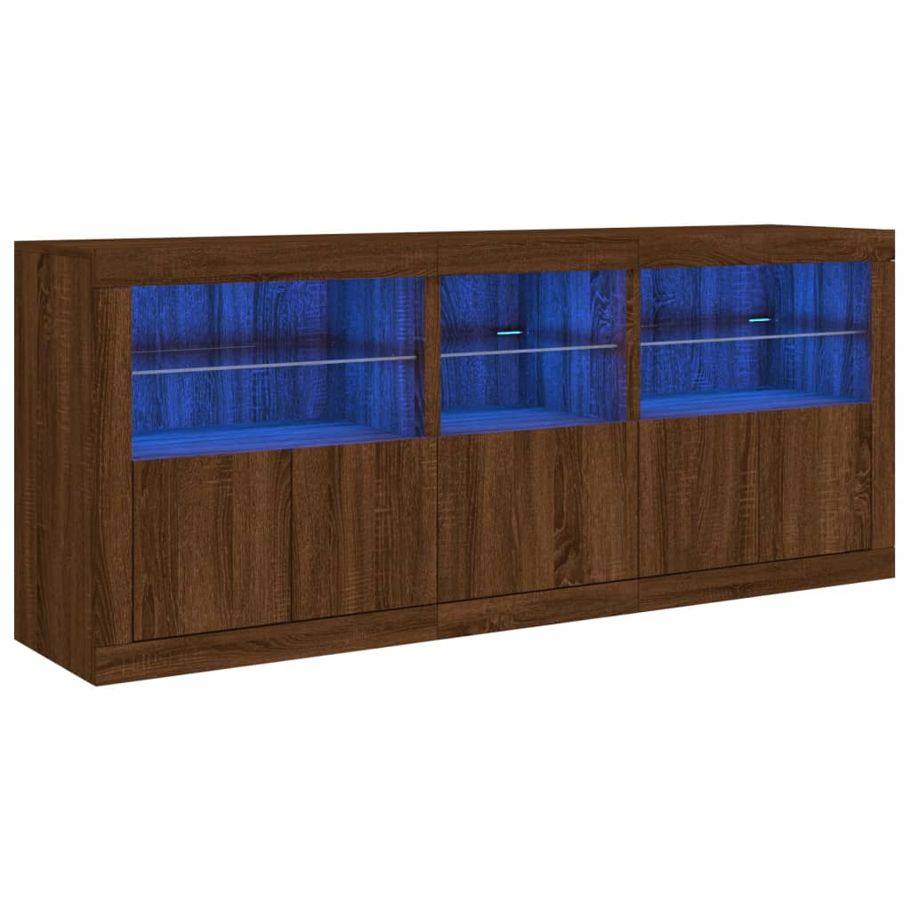 vidaXL Sideboard with LED Lights Brown Oak 162x37x67 cm