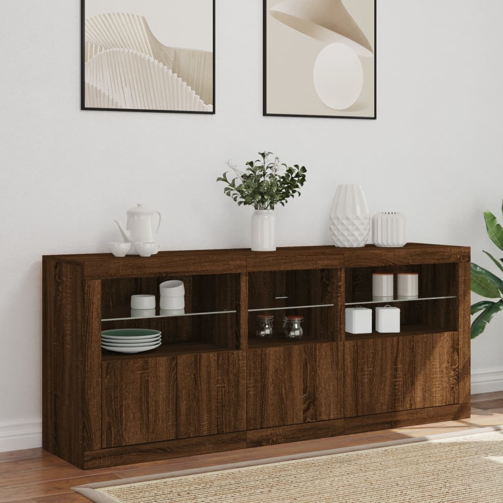 vidaXL Sideboard with LED Lights Brown Oak 162x37x67 cm