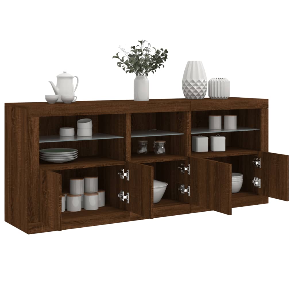 vidaXL Sideboard with LED Lights Brown Oak 162x37x67 cm