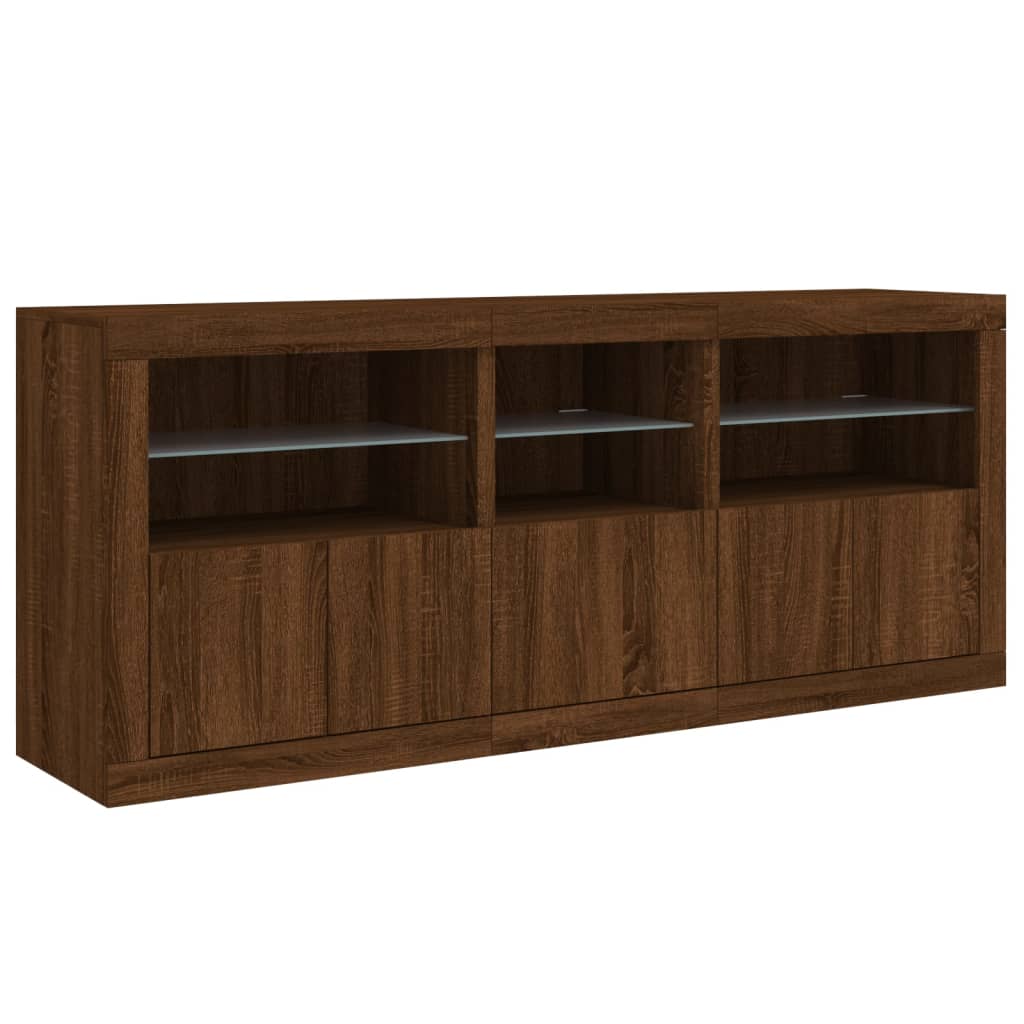 vidaXL Sideboard with LED Lights Brown Oak 162x37x67 cm