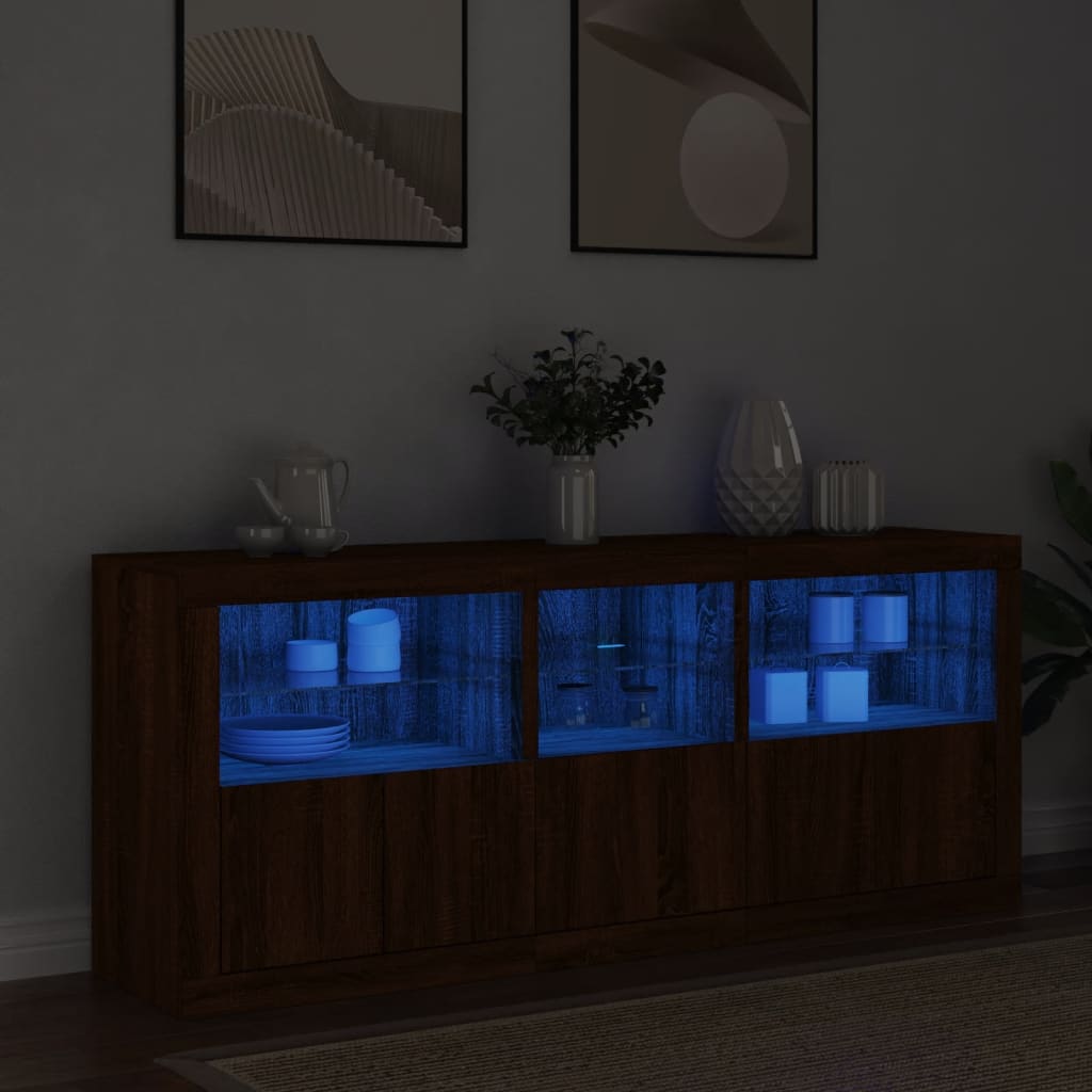 vidaXL Sideboard with LED Lights Brown Oak 162x37x67 cm